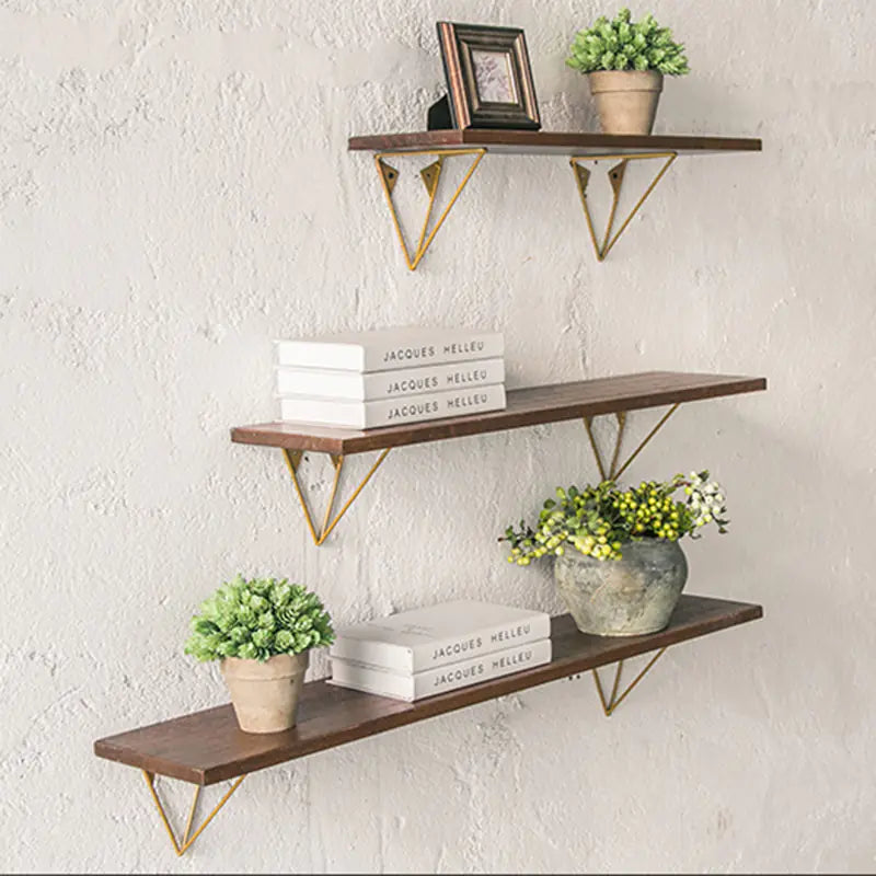 Rustic Iron & Solid Wood Wall-Mounted Shelf — Modern Farmhouse Storage & Display Rack
