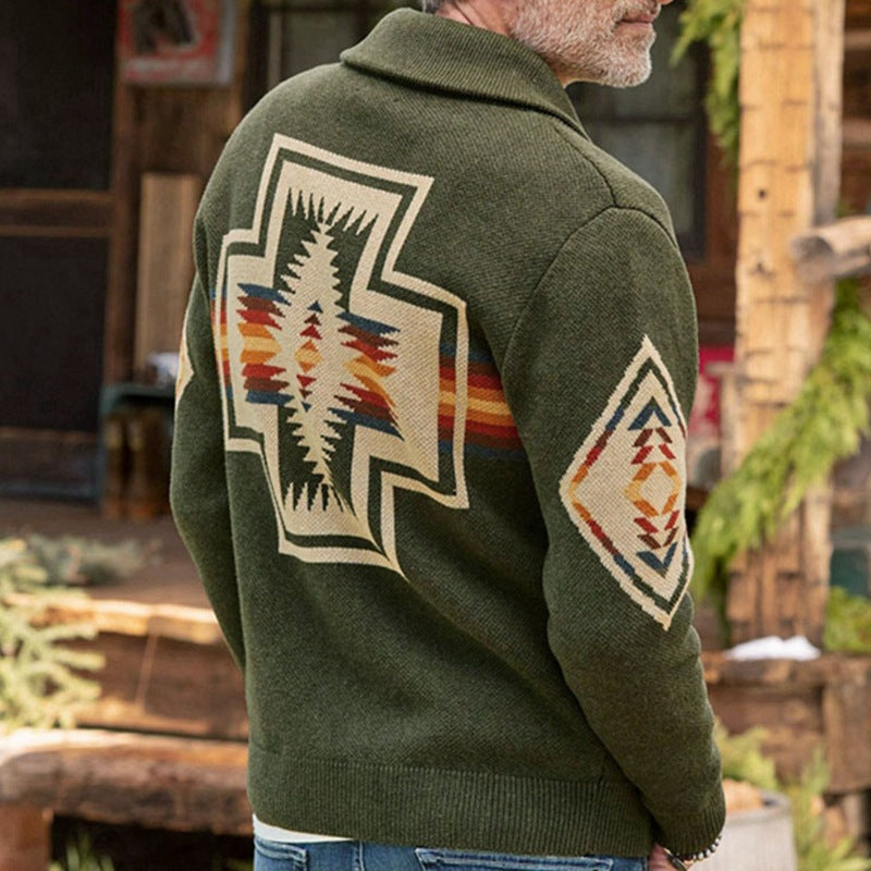 Thickened Long-Sleeve Cardigan Sweater Coat — Army Green, Warm & Durable Layering Piece