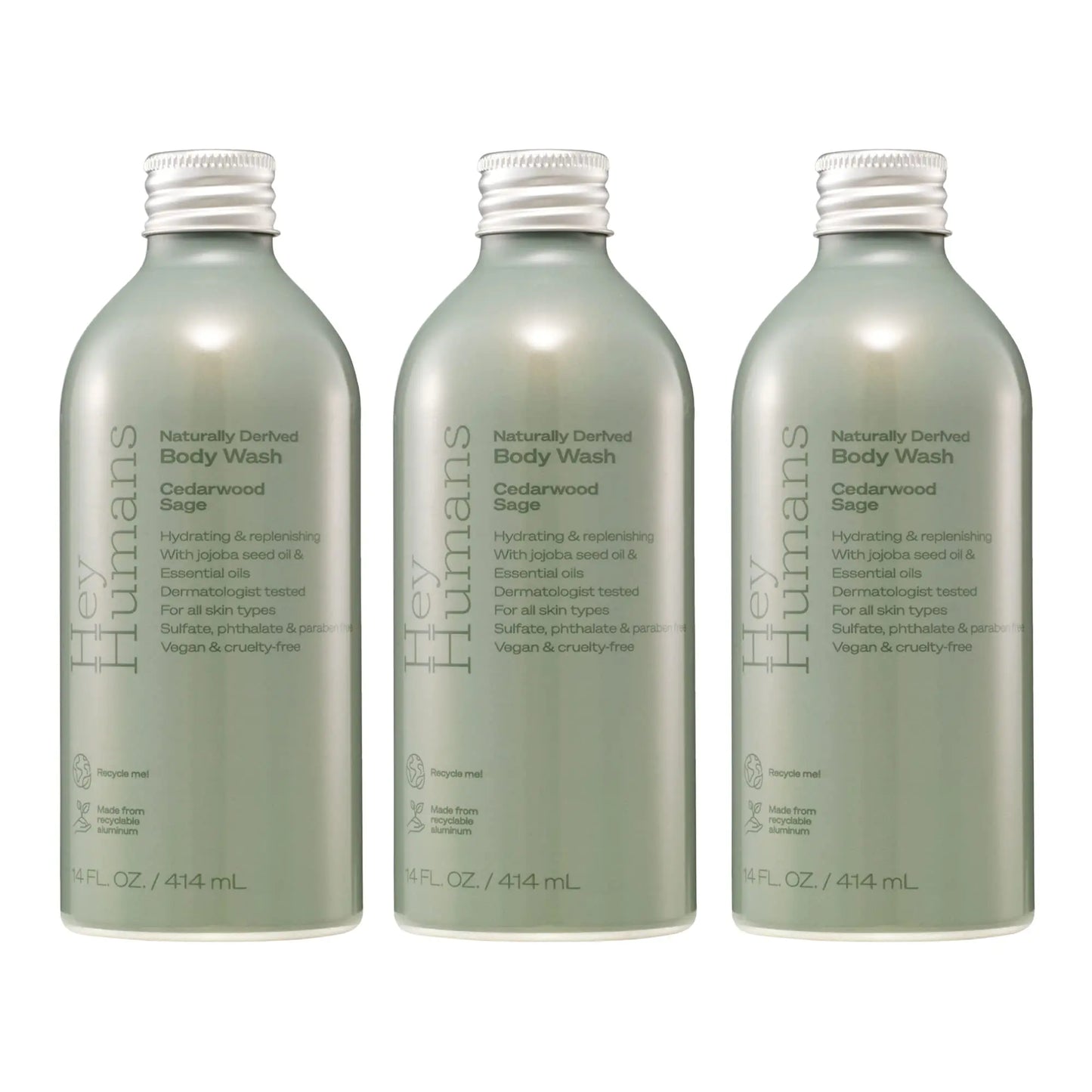 Hey Humans Cedarwood Sage Body Wash — Vegan, Sulfate-Free, Moisturizing, 14 fl. oz., Pack of 3
