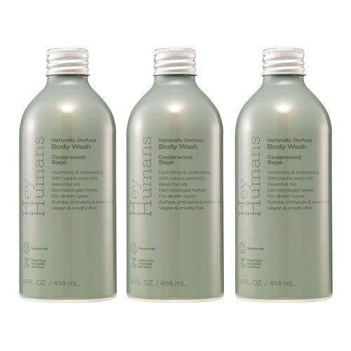 Hey Humans Cedarwood Sage Body Wash — Vegan, Sulfate-Free, Moisturizing, 14 fl. oz., Pack of 3