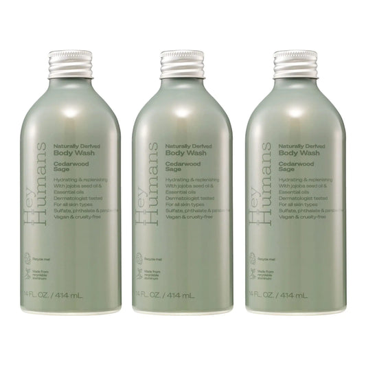 Hey Humans Cedarwood Sage Body Wash — Vegan, Sulfate-Free, Moisturizing, 14 fl. oz., Pack of 3