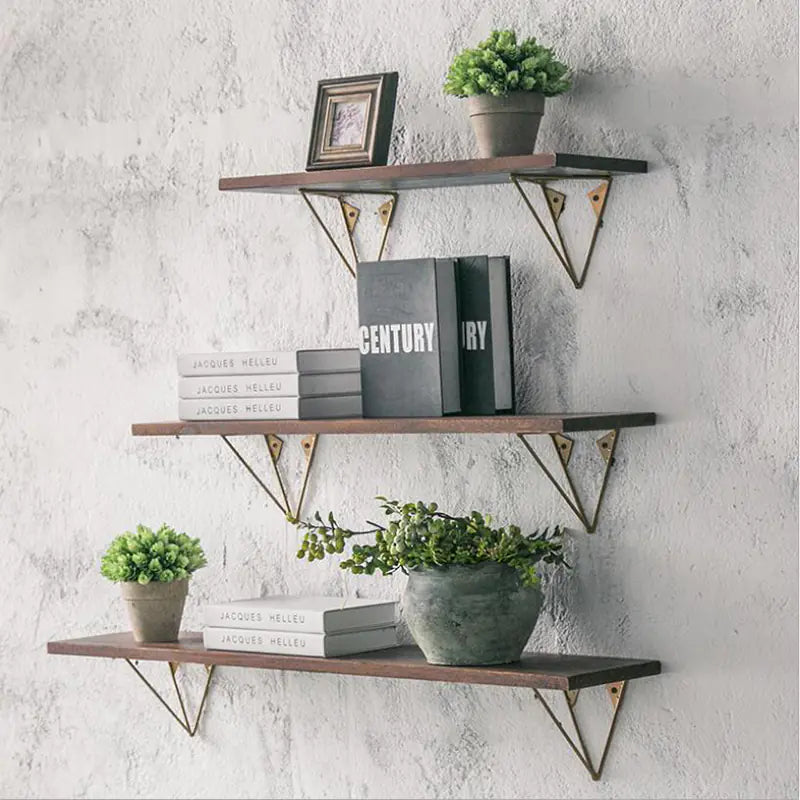 Rustic Iron & Solid Wood Wall-Mounted Shelf — Modern Farmhouse Storage & Display Rack