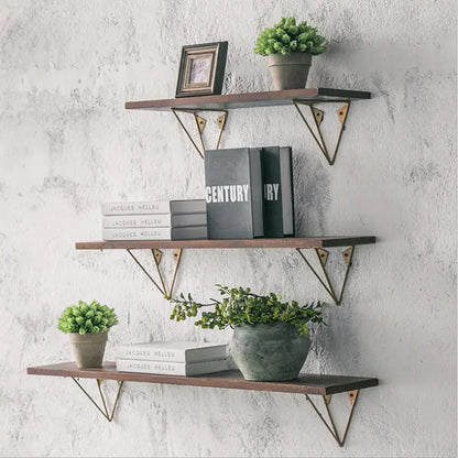 Rustic Iron & Solid Wood Wall-Mounted Shelf — Modern Farmhouse Storage & Display Rack