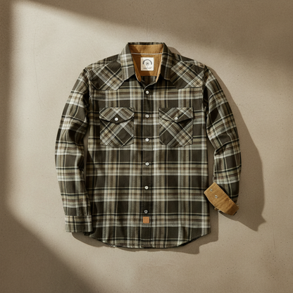 Dubinik Men’s Flannel Pearl Snap Shirt — 100% Cotton Western Plaid, Long Sleeve