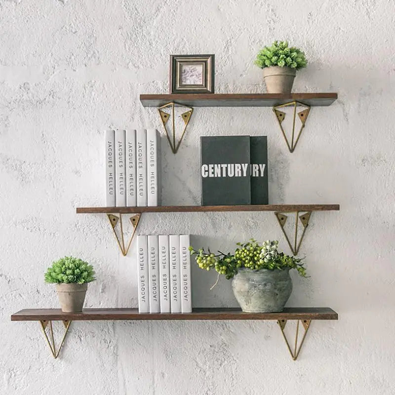 Rustic Iron & Solid Wood Wall-Mounted Shelf — Modern Farmhouse Storage & Display Rack