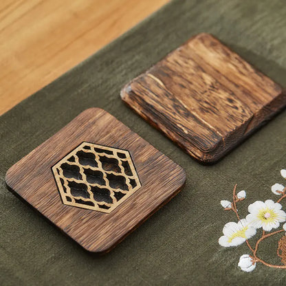 Hand-Carved Paulownia Wooden Coasters — Japanese-Style Desk & Beverage Protection, Round or Square