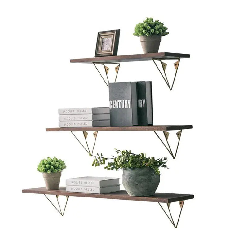 Rustic Iron & Solid Wood Wall-Mounted Shelf — Modern Farmhouse Storage & Display Rack